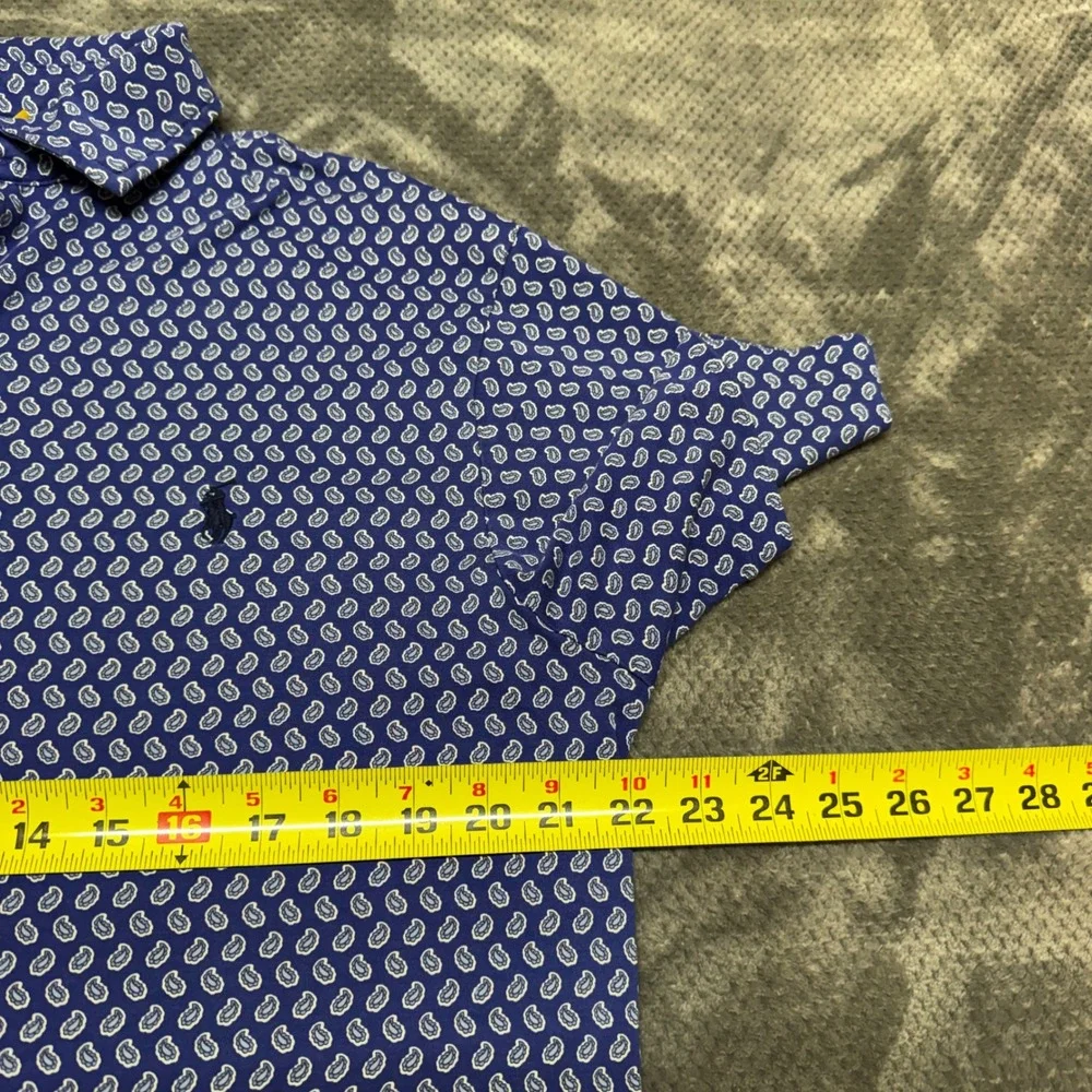 Polo Ralph Lauren Mens Blue Paisley Short Sleeve Cotton Polo Shirt Size LT